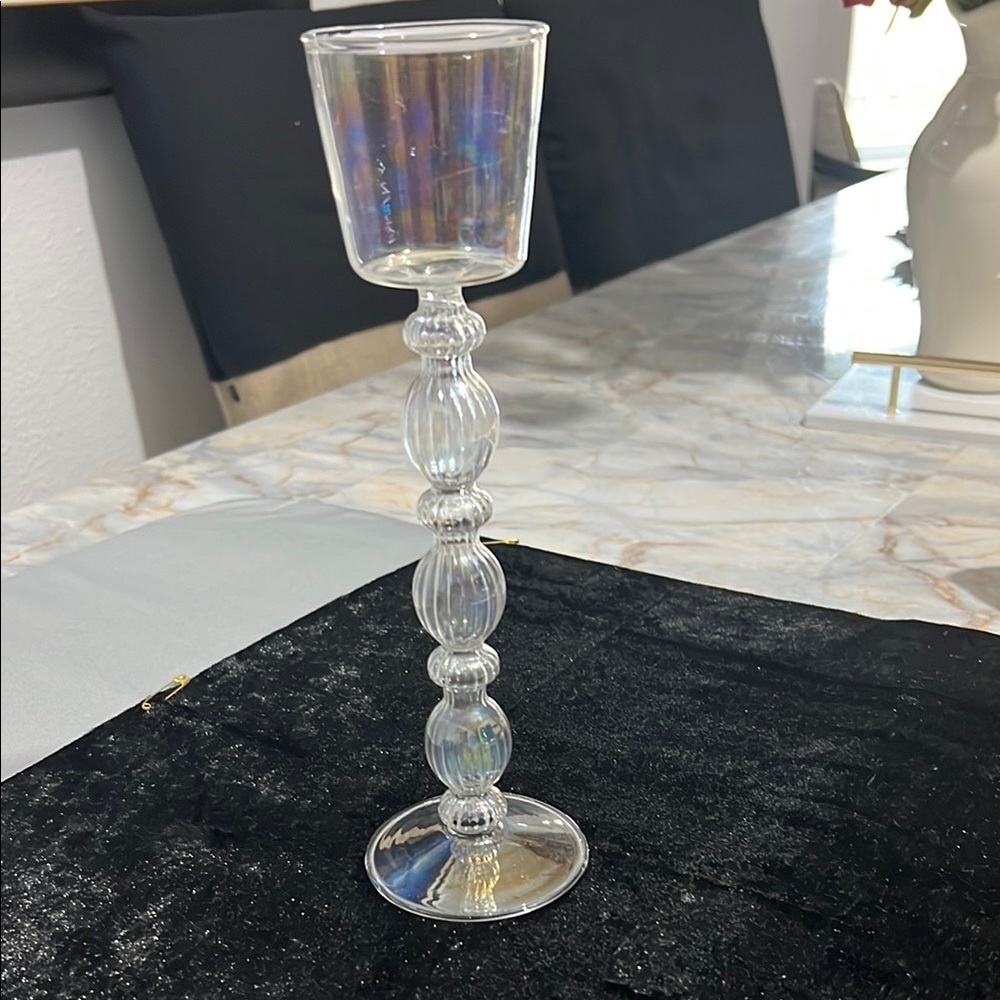 Elegant Iridescent Glass Candle Holder Light weight glass $12